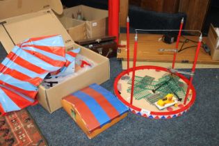 Big Top Circus tent model on bespoke made table having various accompanying models to include lions,