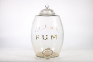 Late 19th or early 20th century bar or shop counter top glass drinks dispenser jar 'Rum', of cask
