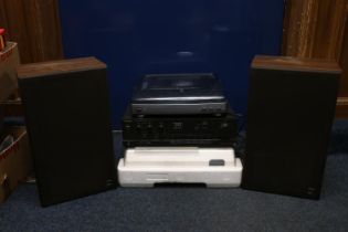 Two boxed turntable Aiwa PX-E850, Sansui P-D15, Technics SU-U50 stereo integrated amplifier and