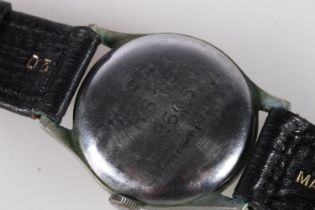 Swiss Brevet military trench style wristwatch with stainless steel bezel, the backplate numbered '