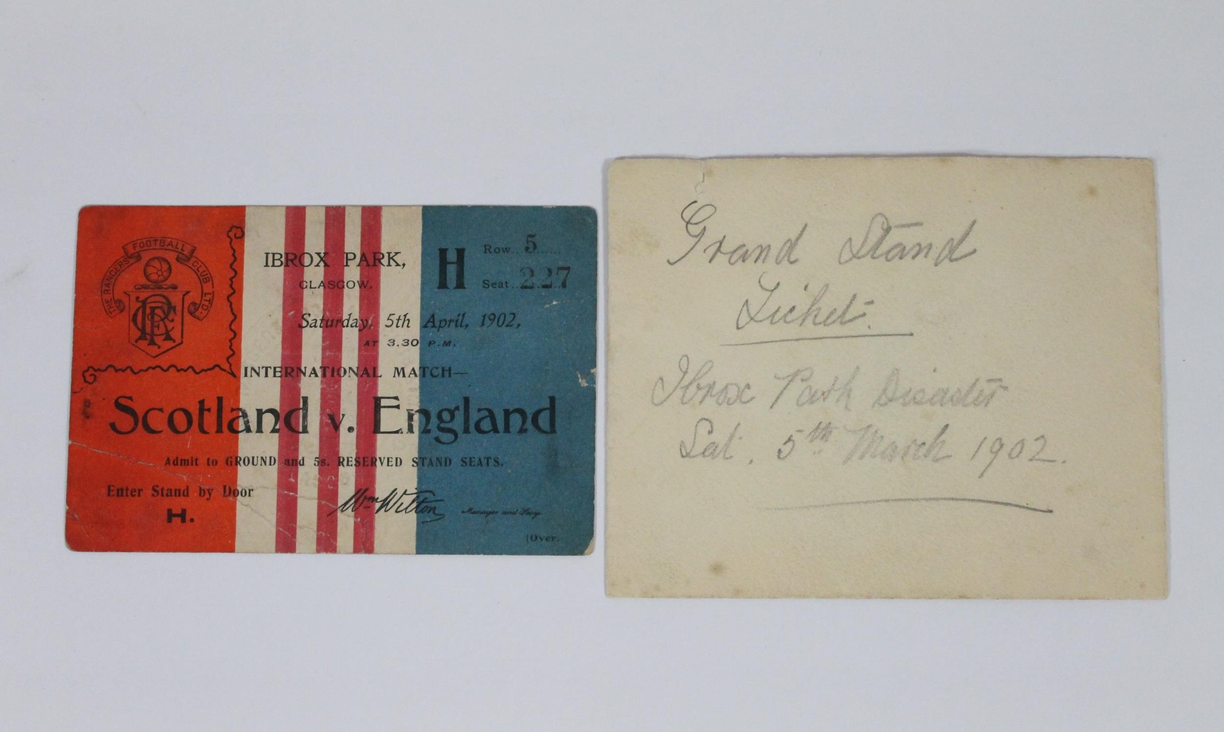 1902 Ibrox Park disaster, a Scotland vs England International football match day ticket, Saturday - Image 3 of 3