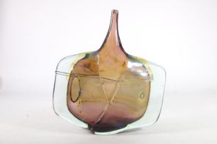 Michael Harris for Mdina, a large axe head glass vase cased with aubergine colour interior and