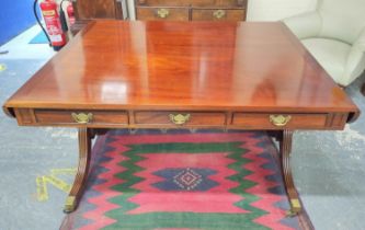 19th century mahogany library table the rectangular table with extending drop flaps, with three