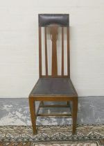 Arts and Crafts oak dining chair circa 1930s with high bar back, later padded top rail and seat,