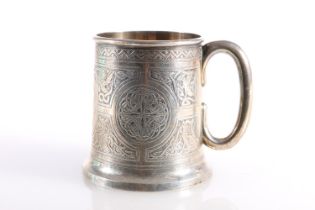 Victorian Scottish silver presentation cup, the body finely engraved with Celtic designs and