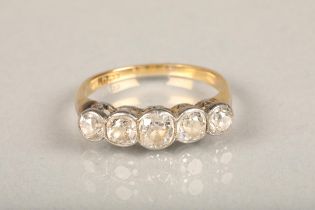 18ct gold diamond five stone ring, the central diamond approximately 0.5ct, flanked by 0.3ct and 0.