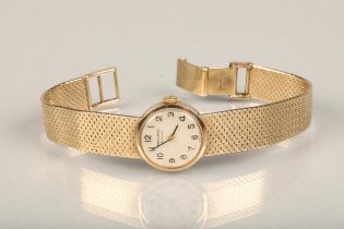Ladies Record Deluxe 9ct gold cocktail wristwatch, the round 9ct gold cased watch on a 9ct gold mesh