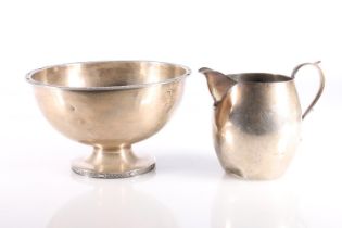 Hallmarked silver bowl with patterned border (hallmark rubbed) together with a silver jug, London