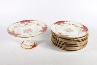 Royal Crown Derby thirteen-piece dessert service in batwing 6377 pattern comprising pedestal comport