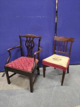 Early 19th century mahogany chair with moulded rectangular top with four reeded splats and rails