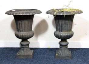Pair of cast iron campagna style garden urns, H56cm.