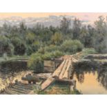 After ISAAC LEVITAN (Russian 1860-1900) By the Whirpool Oil on canvas, signed 'н тнропнн' lower