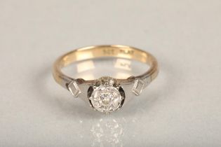 9ct yellow gold and platinum diamond solitaire ring, the diamond less than 0.1ct in an illusion