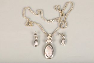 Sheila Fleet 'Shoreline' silver and clear enamel modernist earrings and pebble pendant set with