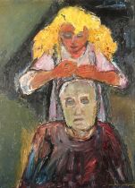 HILDA GOLDWAG (Scottish 1912-2008) *ARR* Figures Oil painting on board, signed lower right, 60cm x