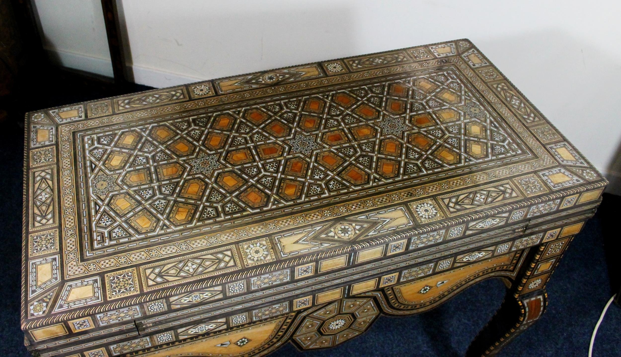 Syrian folding games table of Moorish design, mid 20th century, the elaborately inlaid mother of - Image 2 of 8