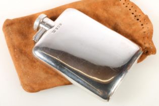 George V silver hip flask, of curved rectangular shape with hinged screw top stopper, Hamilton and
