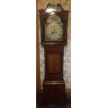 Georgian longcase 'grandfather'clock, the painted dial with Roman Numeral chapter ring, subsidiary