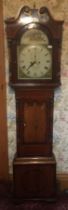 Georgian longcase 'grandfather'clock, the painted dial with Roman Numeral chapter ring, subsidiary