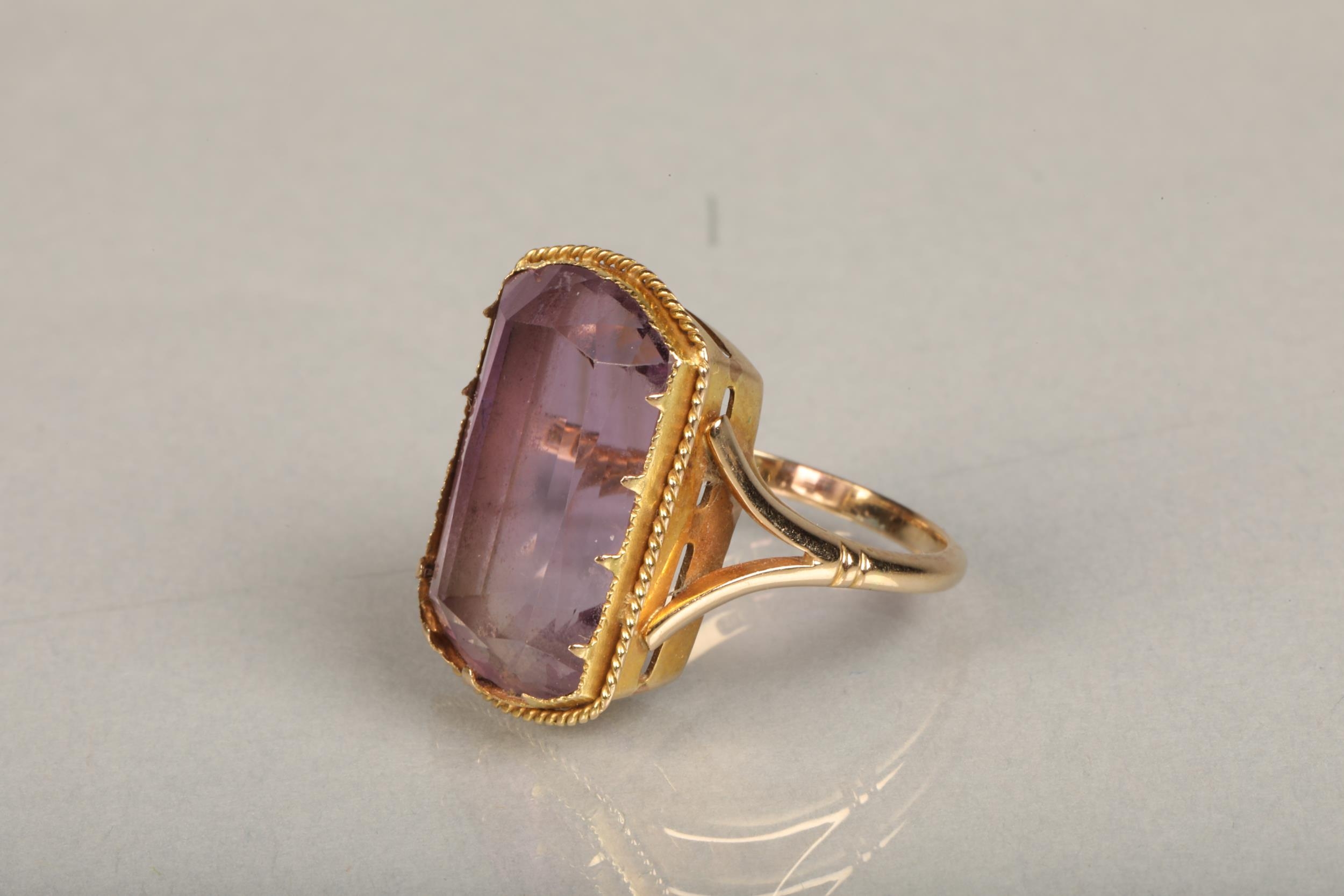 9ct gold bar brooch set with large hexagonal amethyst frame by rope twist border, 7.4g gross, and - Image 4 of 4