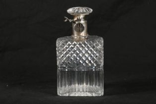 George V cut glass decanter with silver lockable collar, the facet cut mushroom stopper over