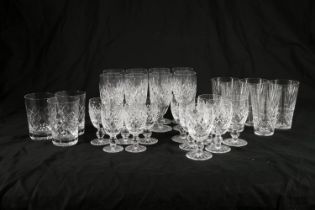 Suite of Waterford crystal glassware, comprising eight Boyne pattern champagne glasses, six Boyne