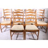 Set of eight Ercol Saville ladderback chairs, c1980s, consisting of six dining chairs and two