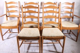 Set of eight Ercol Saville ladderback chairs, c1980s, consisting of six dining chairs and two