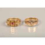 Victorian 18ct gold ruby and pearl ring, maker W&JS, Birmingham 1897, size N, 3.7g and a 15ct gold