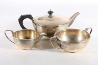 George V three-piece silver tea service, the plain bodies with angular handles, Birmingham 1933, max