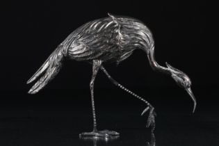 Spanish silver model of a crane, pentagram mark under tail, H12.5cm, 88g.