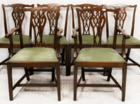 Set of six 19th century Chippendale style mahogany dining chairs, consisting of two carvers and four