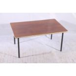 Hille coffee table in the manner of Robin Day, c1950s, the veneered table top on four black metal