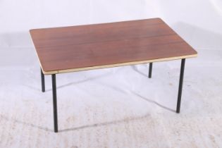 Hille coffee table in the manner of Robin Day, c1950s, the veneered table top on four black metal