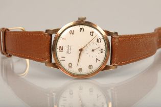 9ct gold cased Timor gentleman's wristwatch, Arabic numerals with baton markers and subsidiary