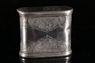 Georgian antique silver table snuff box of stadium shape with incised scroll and foliage decoration,