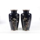Pair of Japanese cloisonne enamel vases, late Meiji period, decorated with birds and blossom