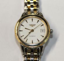 Ladies automatic Longines Flagship wristwatch, the white dial with arrow hands, baton five-minute