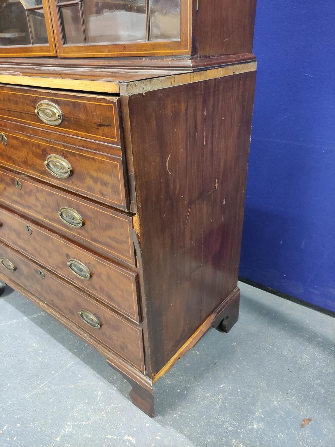 George III mahogany secretaire bookcase, with boxwood stringing, the writing compartment modelled - Image 4 of 7