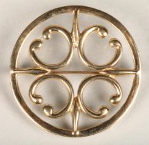 Ola Gorie 9ct gold St. Magnus round clasp brooch, W4.3cm, 12.4g, in original box.