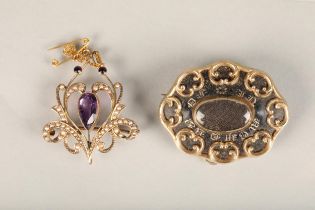 Victorian 9ct gold amethyst and seed pearl set Holbein combination pendant brooch, 4.9g and an