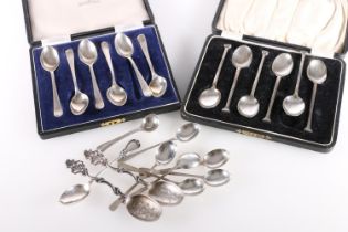 Set of six Walker and Hall cased silver coffee spoons, Birmingham 1953, together with one other