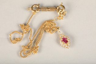 18ct yellow gold pendant set with ruby and diamonds, makers mark 'C&F', probably Cropp & Farr Ltd,