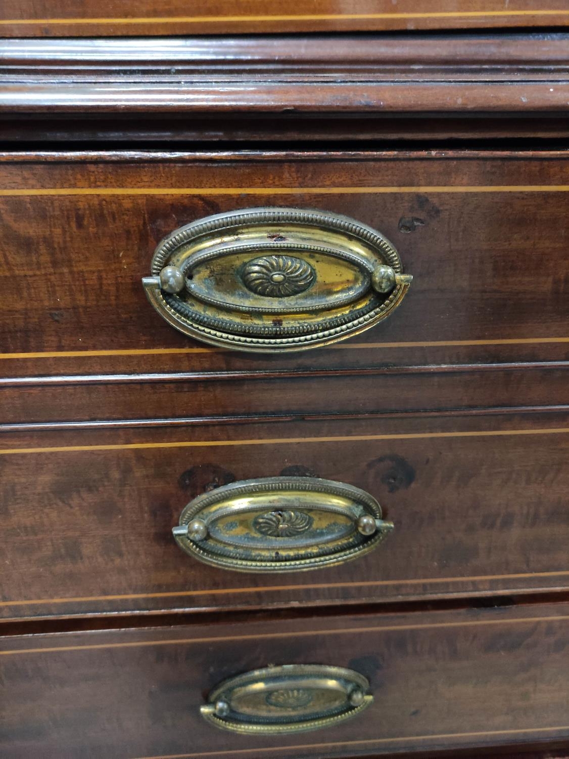 George III mahogany secretaire bookcase, with boxwood stringing, the writing compartment modelled - Image 6 of 7