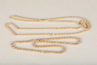 Two 9ct yellow gold rope twist neck chains, 12.8g gross.