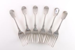Six William IV to Victorian matched fiddle pattern silver tablespoons, William Chawner II, London