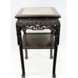 Chinese hardwood jardiniere plant stand, late Qing period, the square inset variegated marble top