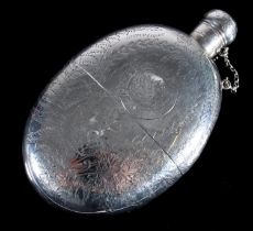 Victorian silver hip flask, of oval shape with screw cover and detachable gilt interior cup, the
