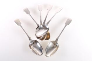 Six William IV fiddle pattern silver tablespoons, William Eaton, London 1832, 415g.