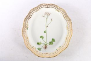 Royal Copenhagen porcelain Flora Danica oval serving plate, decorated with Saxifraga Granulata